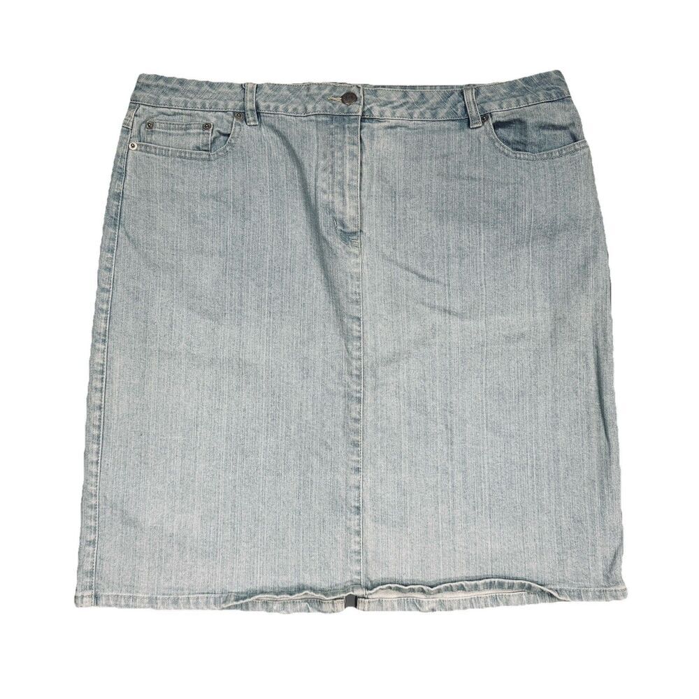Villager Liz Claiborne Denim Skirt Womens Plus 18 Knee Blue Stretch W38 L23.5